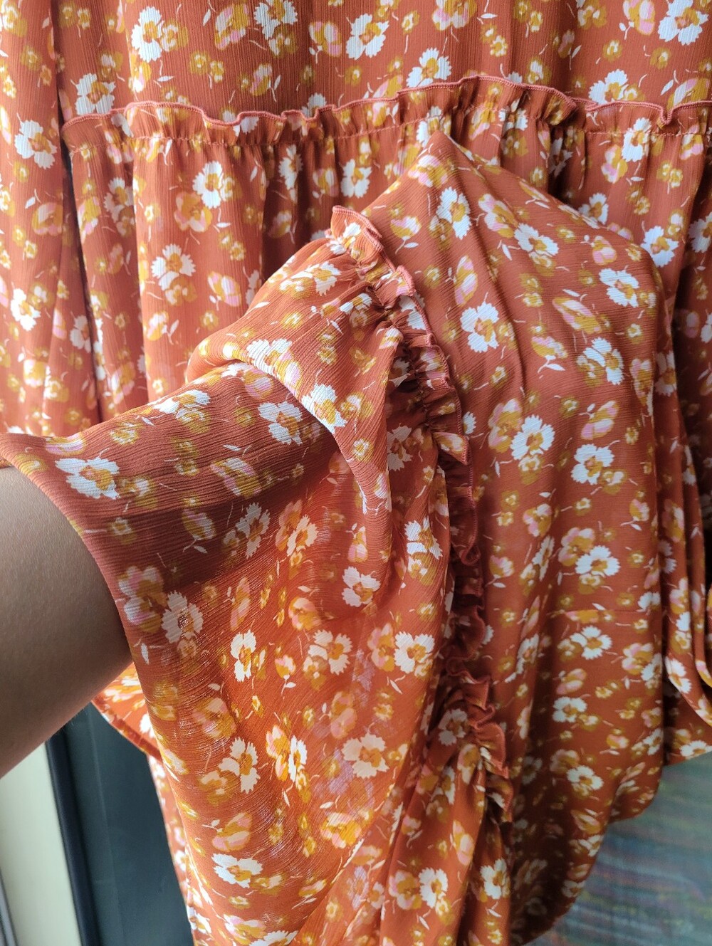 J. Crew Crinkle Midi flounce Women's Orange White Dress Zip Lined MSRP $110 New - Picture 11 of 13